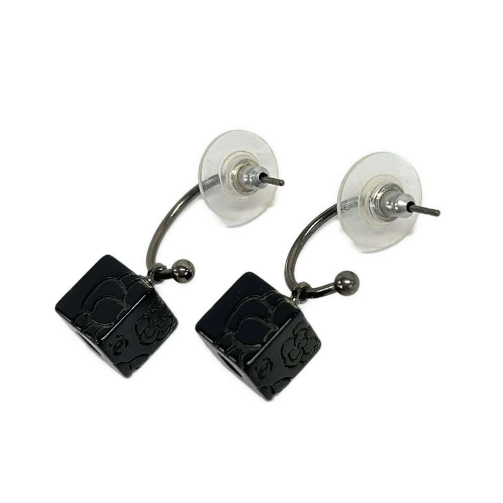 Chanel Camellia Earrings Silver Black Hardware Plastic - Picture 2 of 4